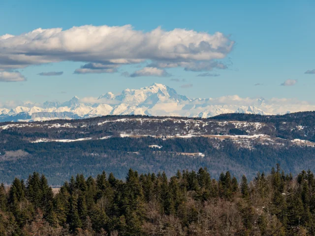 Blick vom Belvédère de Planachat auf dem Plateau d'Hauteville