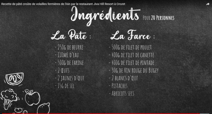 Recette Paté en croute, restaurant le Jiva-Hill, Crozet, Ain